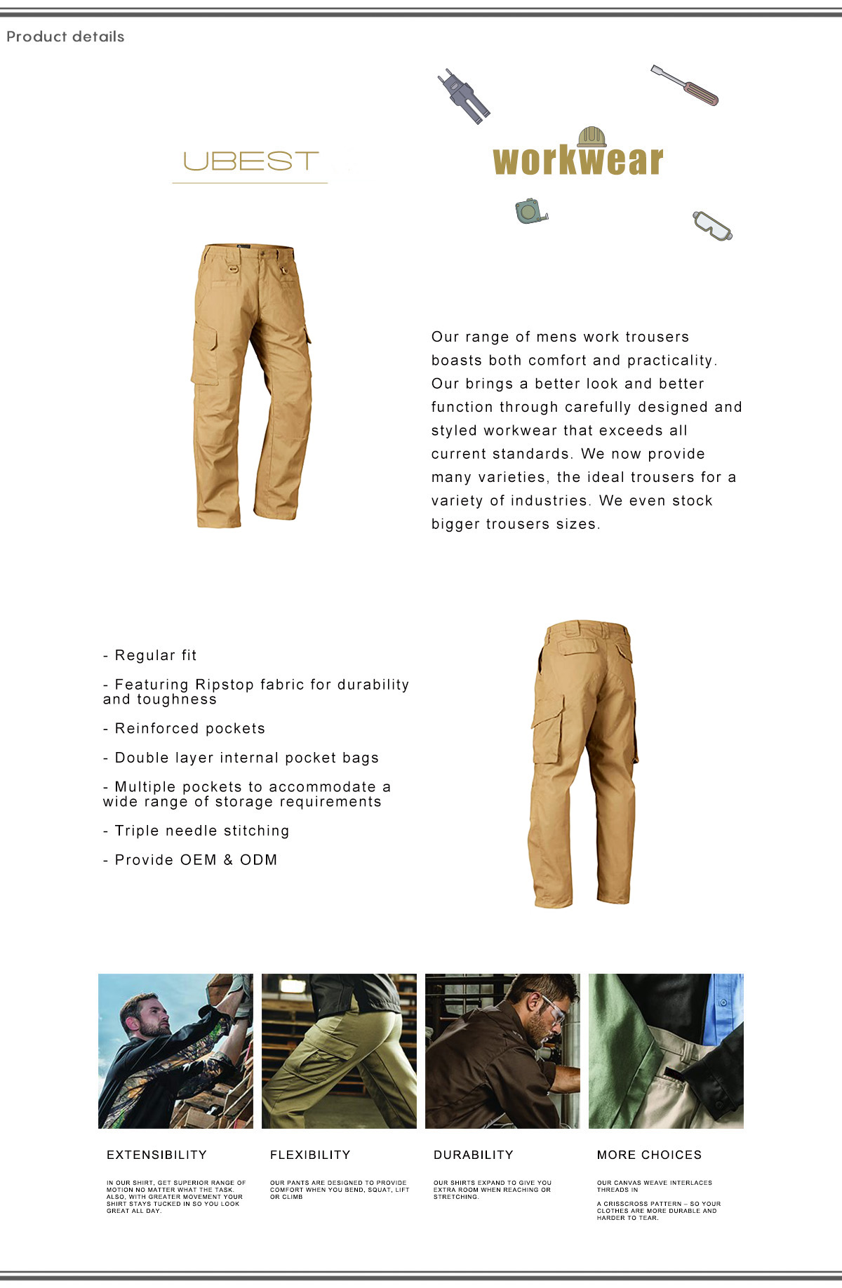 Khaki Cargo Six Pocket Pants For Men